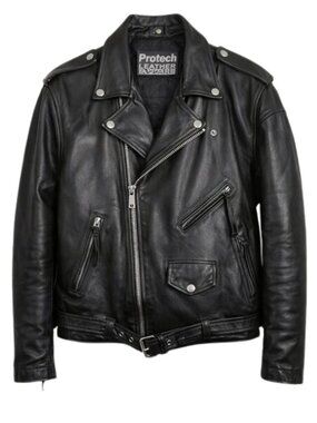 Vintage Protech Black Leather Double Rider Biker Motorcycle Jacket 46